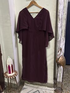 Elegant Plum Maxi Dress with Cape Sleeves