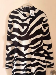 Zebra Print Long Sleeve Midi Dress