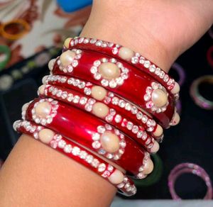 Red &amp; Pearl Bangle Set 2-4
