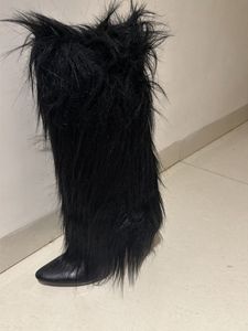 custom made Black Faux Fur Knee-High Boots