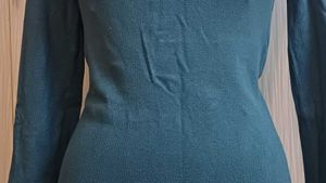 Teal Cowl Neck Long Sleeve Dress
