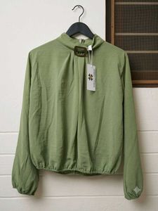 Green Long Sleeve Top with Buckle Detail