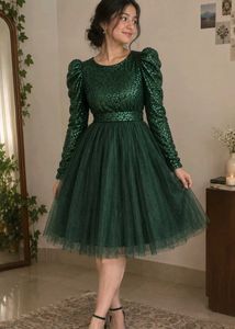 Emerald Green Sequin Puff Sleeve Dress