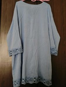 Powder blue Cotton Kurta with Lace