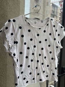 White Polka Dot Ruffle Sleeve Top
