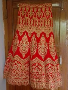 Red &amp; Gold Embroidered Lehenga Choli Set