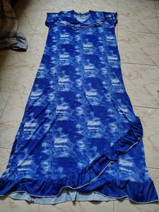 Blue Tie-Dye Nightgown with Ruffles
