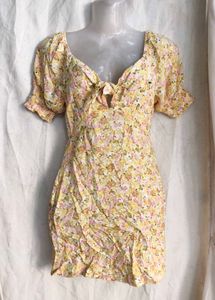 7123. Floral Tie-Front Mini Dress
