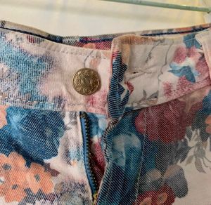 ZARA Floral Print Denim Shorts