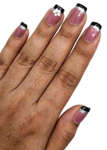 French Tip Press-On Nails with Flower Accent