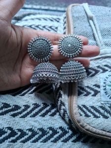 Oxidised Silver Jhumka Earrings