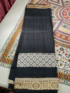 Elegant Black Saree with Gold Border Zari work