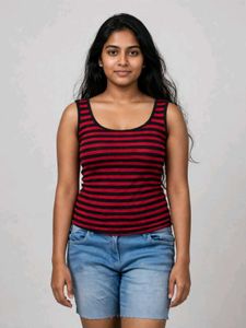 Casual Striped Tank Top & Denim Shorts