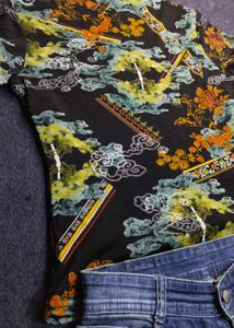 Sheer Floral Print Mock Neck Top