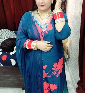Blue Kurta Set with Pink Floral Print size XXL 44