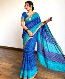 Elegant Blue Bandhani Print Saree 💙✨