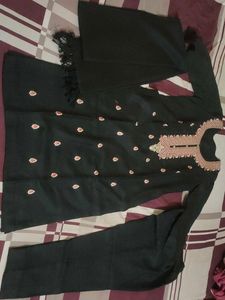Embroidered Black Kurta Set with Dupatta for winte