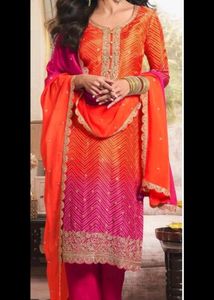 Designer Pink Chinon Suit 🧡🩷