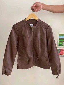 Stylish Brown Faux Leather Jacket