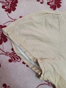 Beige Lace Trimmed Peplum Blouse