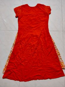 Orange Checkered Kurti with Embellished Neckline