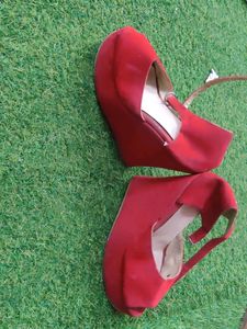 Red Sweed Wedge Heel