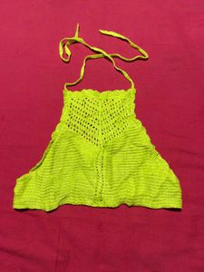 Neon Yellow Crochet Halter Top