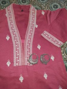 Pink Embroidered Kurti Set