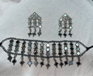 Stunning Silver Mirror Work Choker Set