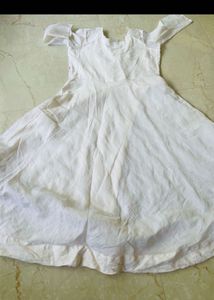 Elegant White &amp; Pink Embroidered Gown