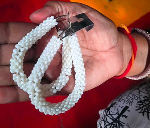 Elegant White Beaded Hoop Earrings