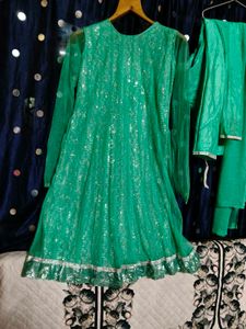 Green Embellished Ethnic Kurta