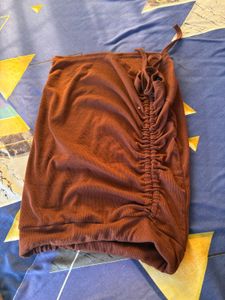 Brown Ruched Mini Skirt