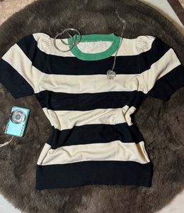 Vintage Striped Puff Sleeve Top
