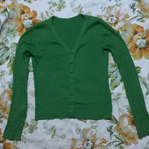 Green Cardigan Ribbed Top