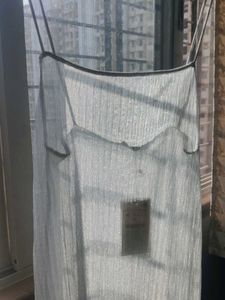 Zara Metallic Thread Pleated Slip Dress
