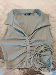 Ribbed Green Top Tieups By Westside