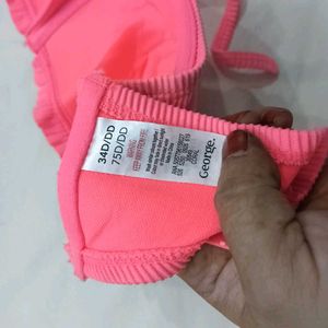 Pink Ribbed🪔 Ruffle Bikini Top