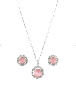 Elegant Pink Stone Necklace and Earrings Set