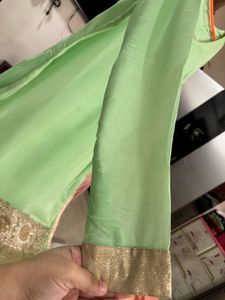 Elegant Mint Green Kurta with Embellished Neckline