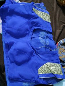 Royal Blue Saree with Gold Paisley Print
