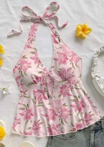 Floral Halter Neck Tie-Up Top