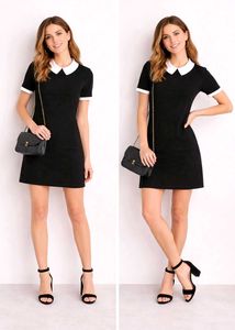 Chic Black & White Collar Dress