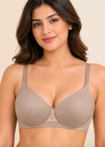 Comfortable Beige Bra with Lace Detail