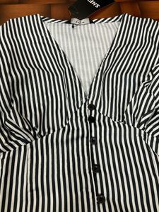 Striped V-Neck Puff Sleeve Top