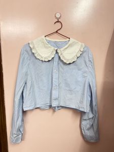Cute Blue Striped Peter Pan Collar Top