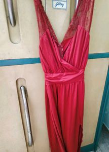 Elegant Red Lace Trimmed Dress