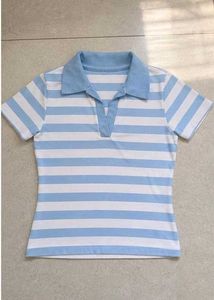 Blue &amp; White Striped Polo Top