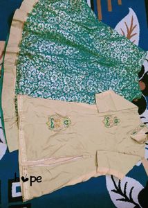 Elegant Beige Kurta with Green Skirt Set