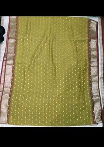 Elegant Olive Green Silk Saree